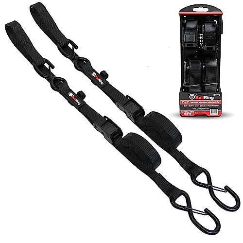 Bull Ring Cam-Lock Tie Downs with S Hooks (2PK) – Includes (2) Heavy-Duty 1" x 8' Straps 1,200lb Break Strength for UTV, Motorcycles, ATV, Trailers, Cars, Trucks - Image 1