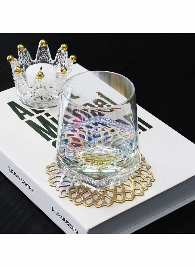 كاست ويف Coasters, Gold Flowers Hollow PVC Coaster Cup Mats Ornament Decorations for Home Festival 6pcs - Image 2