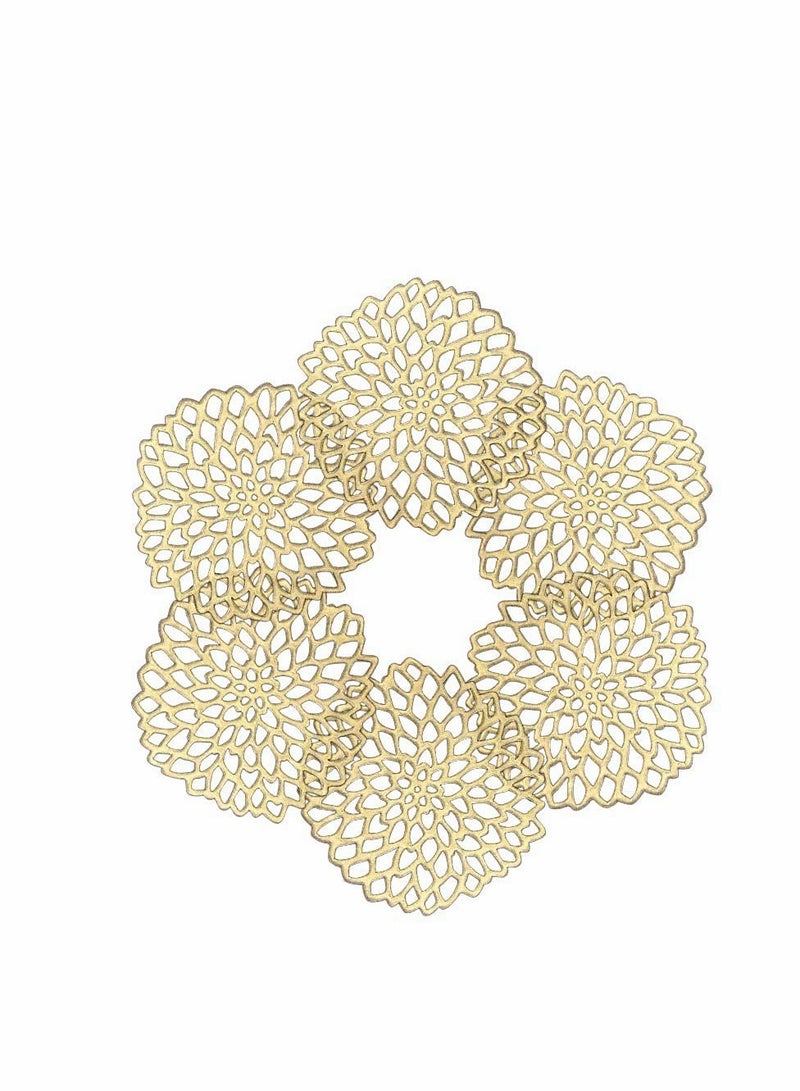 كاست ويف Coasters, Gold Flowers Hollow PVC Coaster Cup Mats Ornament Decorations for Home Festival 6pcs - Image 1