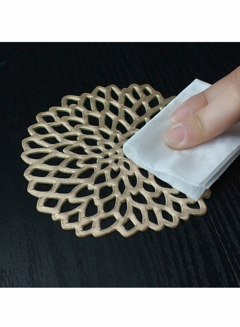 كاست ويف Coasters, Gold Flowers Hollow PVC Coaster Cup Mats Ornament Decorations for Home Festival 6pcs - Image 3