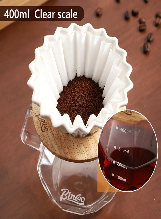Bincoo 400ML Pour Over Coffee Maker Set with Filter Paper,Ceramic Pour Over Coffee Dripper 1-2 Cups-Professional Coffee Brewing Pot for Home Office(White) - Image 3