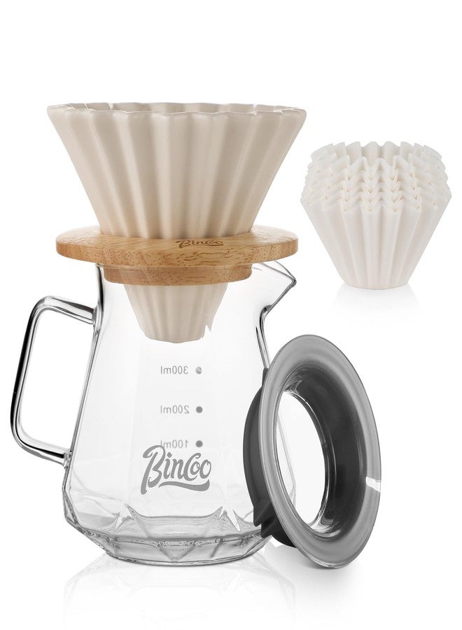 Bincoo 400ML Pour Over Coffee Maker Set with Filter Paper,Ceramic Pour Over Coffee Dripper 1-2 Cups-Professional Coffee Brewing Pot for Home Office(White) - Image 1