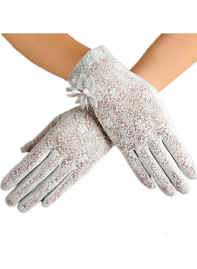 Ladies Lace Floral Gloves Elegant Short Lace Gloves for Wedding Opera Parties,GRAY  - Image 1