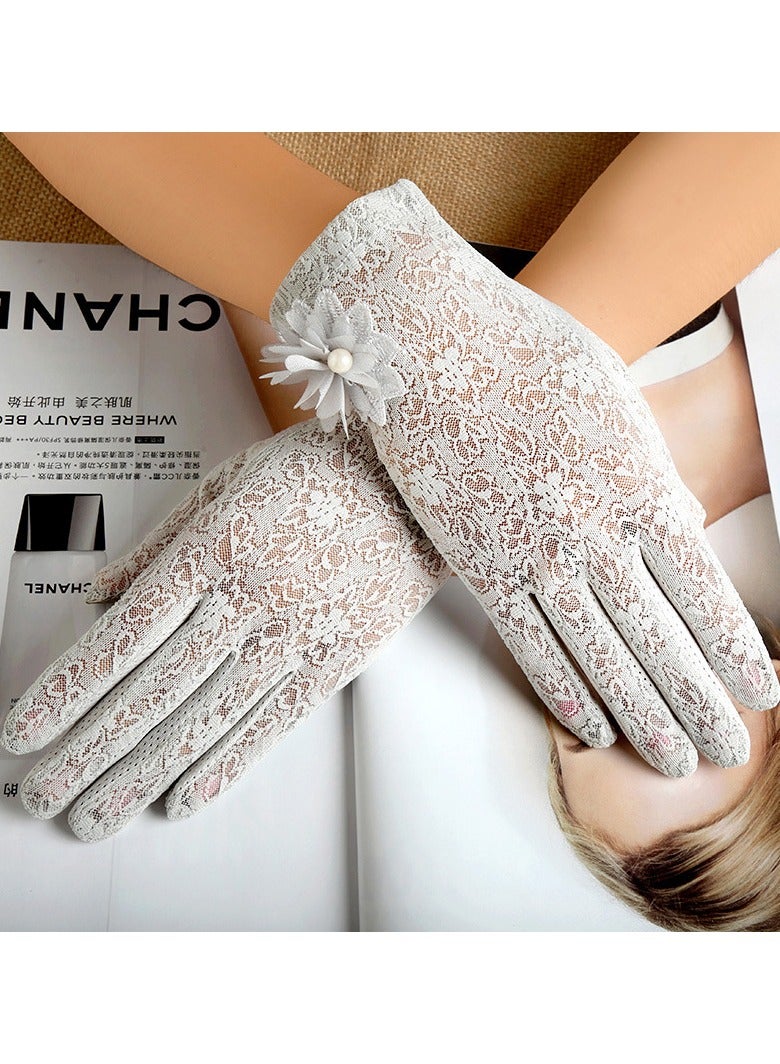 Ladies Lace Floral Gloves Elegant Short Lace Gloves for Wedding Opera Parties,GRAY  - Image 2