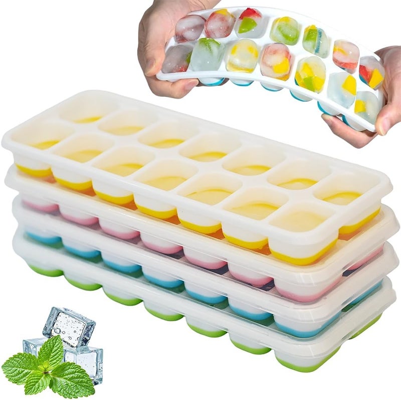 RAM ONLINE Ram® 4 X Pack Silicone Ice Cube Tray Set of 4 Ice Moulds Freezer Stackable Non Spill Ice Cube Tray Dishwasher Safe BPA Free - Image 1