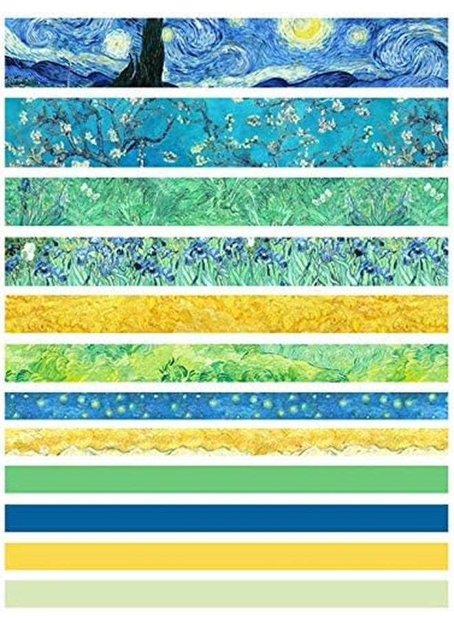 SYOSI - Washi Tape Set Of 12 Rolls Van Gogh Starry Night Decorative Green Leaves Floral Blue Yellow Washi Masking Tape Sets For Craft Kids Scrapbook Diy Gift Wrapping - Image 1