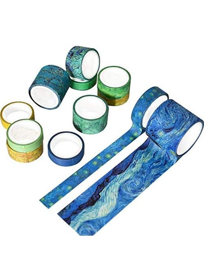 SYOSI - Washi Tape Set Of 12 Rolls Van Gogh Starry Night Decorative Green Leaves Floral Blue Yellow Washi Masking Tape Sets For Craft Kids Scrapbook Diy Gift Wrapping - Image 1