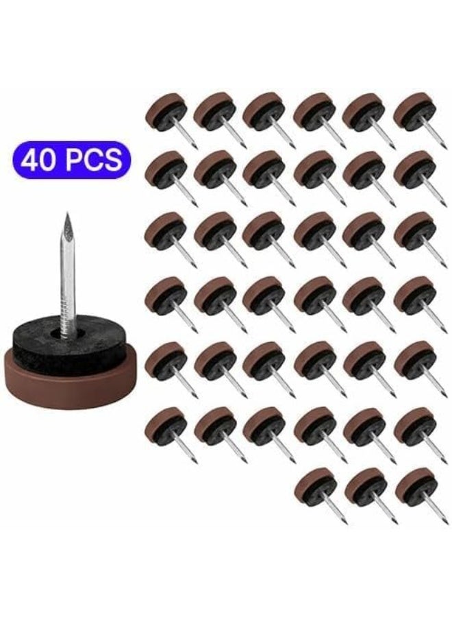 Brown Plastic Furniture Glide Nails with Round Base for Chair & Furniture Legs, Floor Protector Nail Glides, Anti-Scratch Chair Leg Caps, 18mm Diameter, Pack of 40. - Image 1