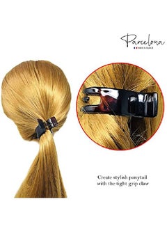 Parcelona French 3 Teeth Savana And Tortoise Shell Set Of 2 Fish Style Ponytail Holder Strong Grip Jaw Hair Claw Clip Clamps  - Image 5
