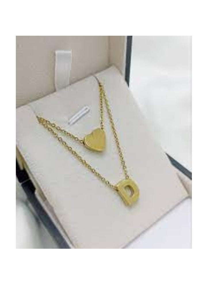 Generic Generic Stainless steel accessory necklace - distinctive design - in the shape of a heart and the letter D - golden color 