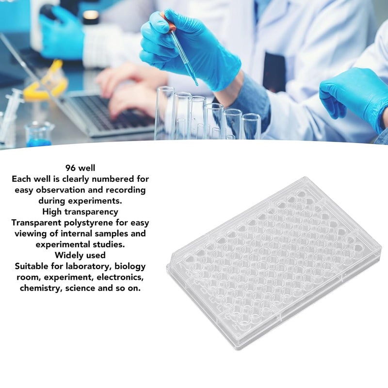 Tyenaza 10pcs Tissue Culture Plate, 96 Well Clear Polystyrene Cell Growth Culture Plate with Plastic Lid for Laboratory Biological Room (V Shaped Bottom) - Image 2