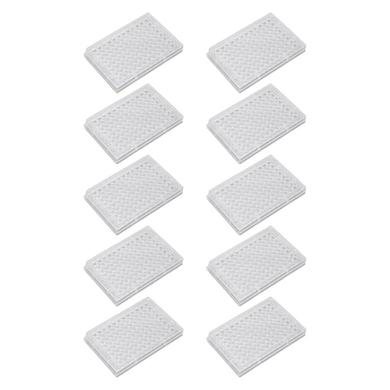 Tyenaza 10pcs Tissue Culture Plate, 96 Well Clear Polystyrene Cell Growth Culture Plate with Plastic Lid for Laboratory Biological Room (V Shaped Bottom) - Image 1