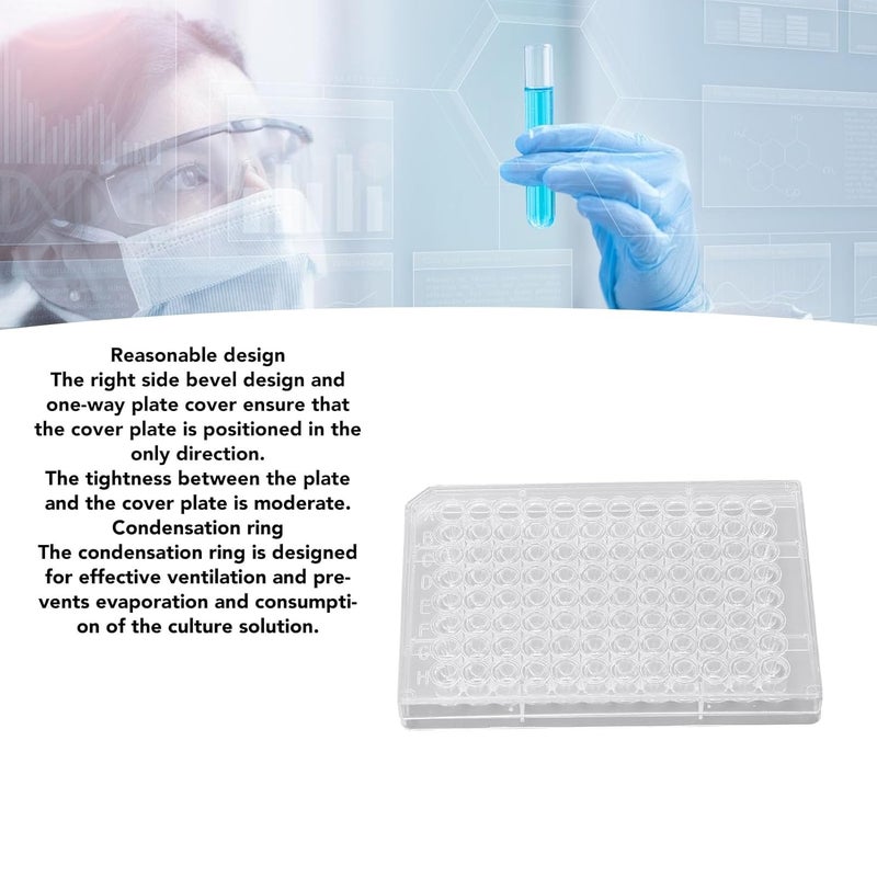 Tyenaza 10pcs Tissue Culture Plate, 96 Well Clear Polystyrene Cell Growth Culture Plate with Plastic Lid for Laboratory Biological Room (V Shaped Bottom) - Image 5