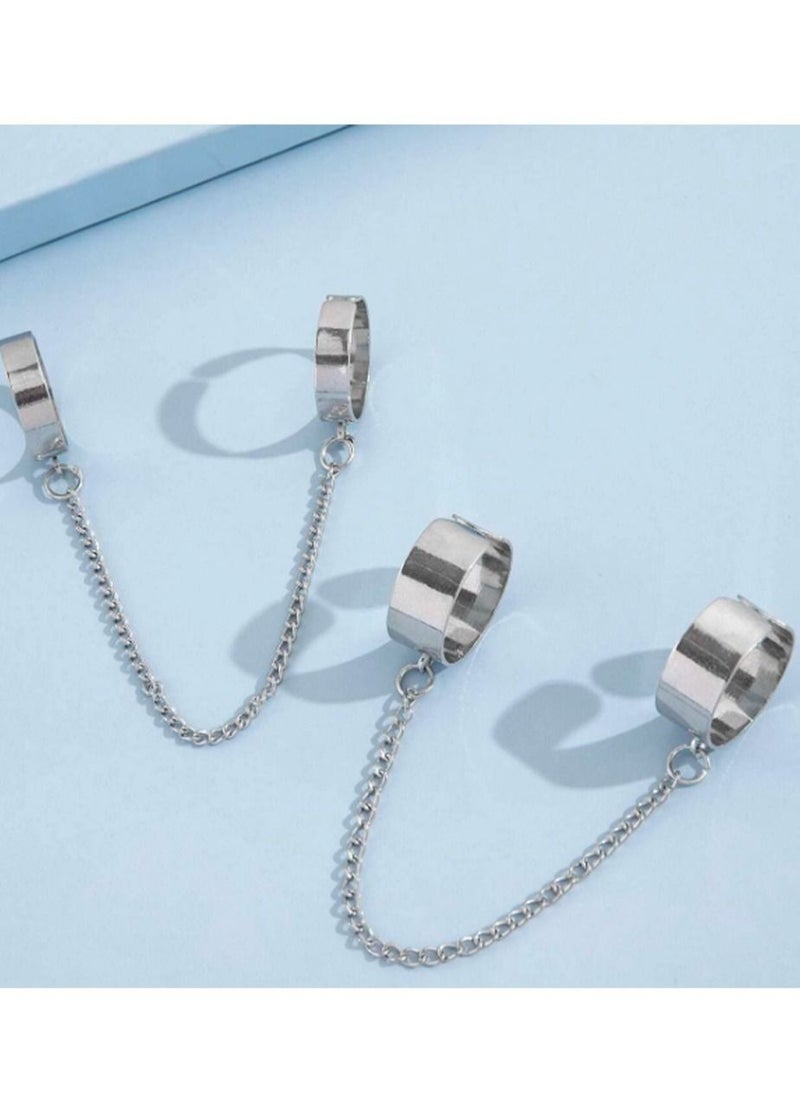 DURKU - 2 Pcs Knuckle Rings Set Finger Ring with Chain - Image 1