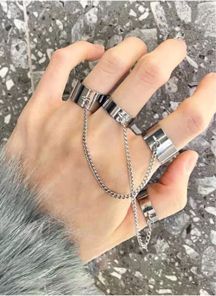DURKU - 2 Pcs Knuckle Rings Set Finger Ring with Chain - Image 1