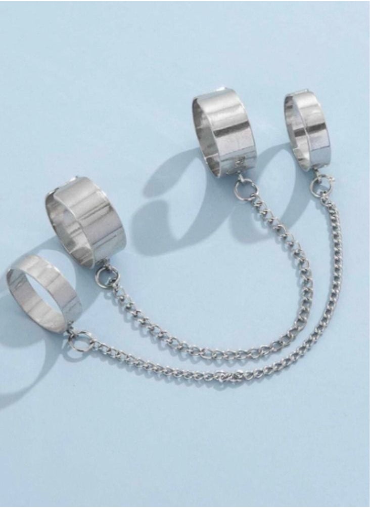DURKU - 2 Pcs Knuckle Rings Set Finger Ring with Chain - Image 1
