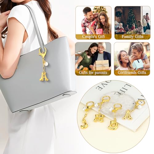 VICKHU Gold Plated Bubble Initial Letter Cute Keychain for Women Car Key Purse Decorative Keyring Handbag Charms Fashion (A, Gold-Pearl) - Image 5