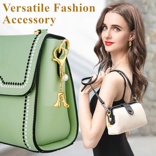 VICKHU Gold Plated Bubble Initial Letter Cute Keychain for Women Car Key Purse Decorative Keyring Handbag Charms Fashion (A, Gold-Pearl) - Image 3