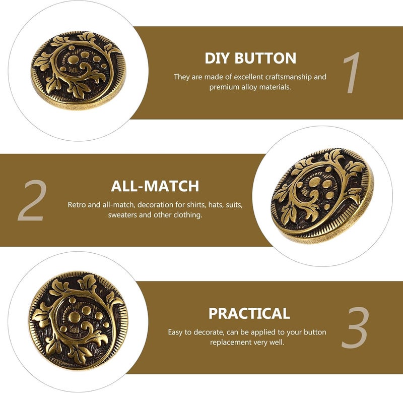 20pcs Alloy Suit Buttons Retro Coat Decorative Vintage Sewing Buttons for Blazer and Shirt Repair for Uniforms and Craft Sewing - Image 3