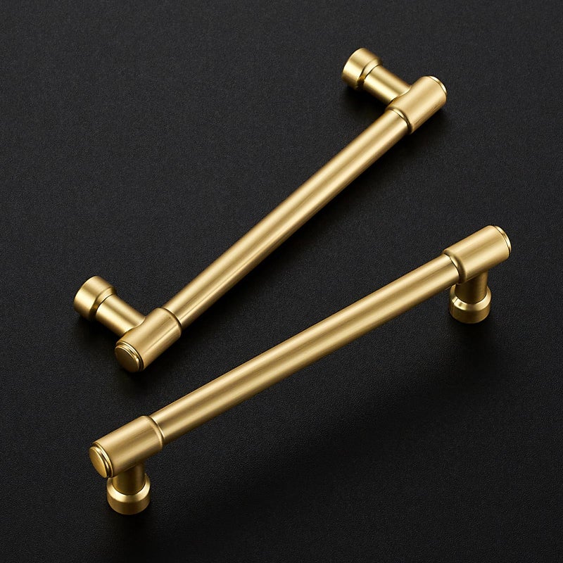 JOY DECOR 2 Pack 5 Inch Brushed Brass Cabinet Handles Modern Dresser Drawer Pulls Kitchen Cabinet Hardware for Cupboard Door Handles - Image 2