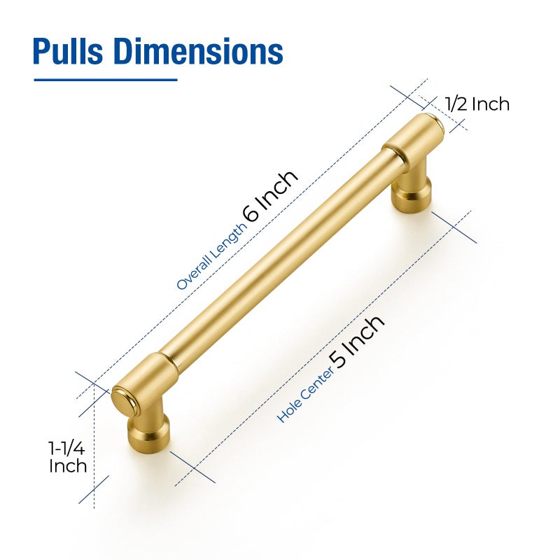 JOY DECOR 2 Pack 5 Inch Brushed Brass Cabinet Handles Modern Dresser Drawer Pulls Kitchen Cabinet Hardware for Cupboard Door Handles - Image 3