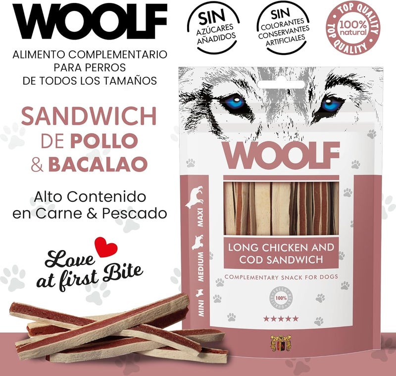 Woolf Long Chicken and Cod Sandwich for Dog 100 g - Image 2