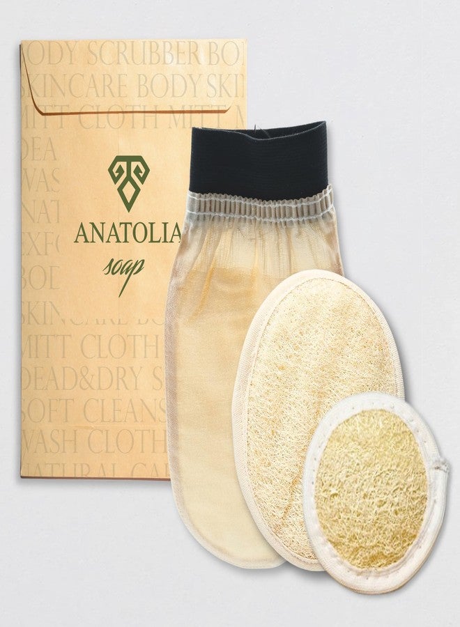 Anatolia Soap كريم الحمام التركي مقشر كيسه و لوفة الجسم و لوفة الوجه، لفرشاة الاستحمام مقشر الجسم مزيل الجلد الميت للنساء و الرجال 3 قطع (عبوة من 1) - Image 1