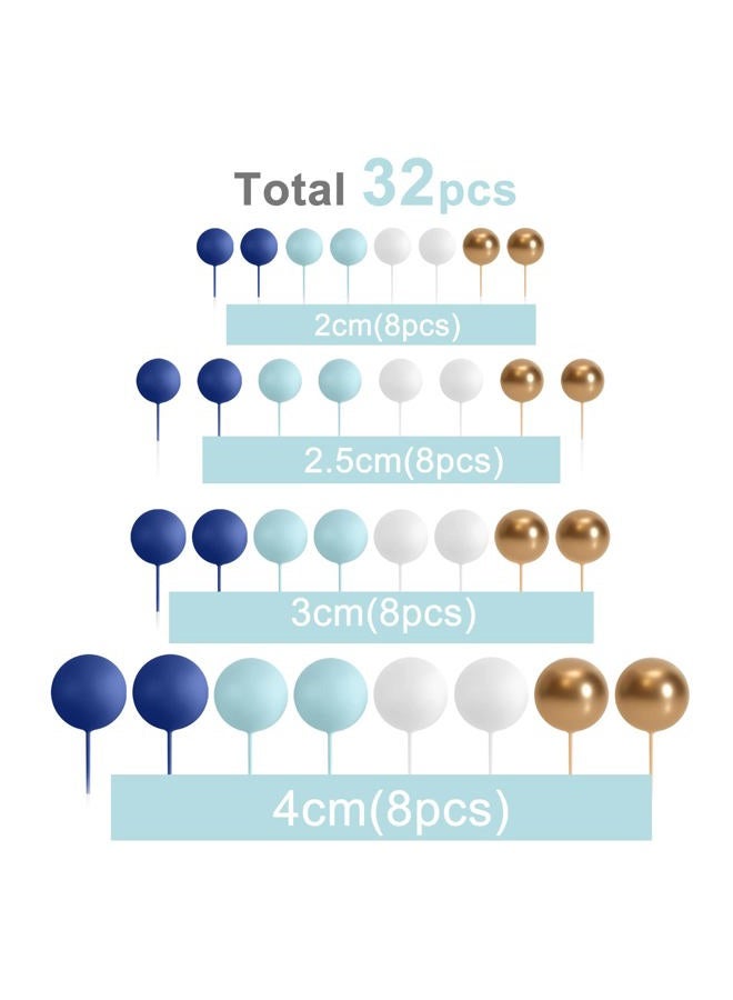 ASTARON زينة كعكة كروية، 32 قطعة من الزخارف المصنوعة من الفوم والسلك، أعواد كعكة بالونات صغيرة، 4 ألوان/أحجام لتزيين كعكة حفلات الزفاف وأعياد الميلاد - Image 2