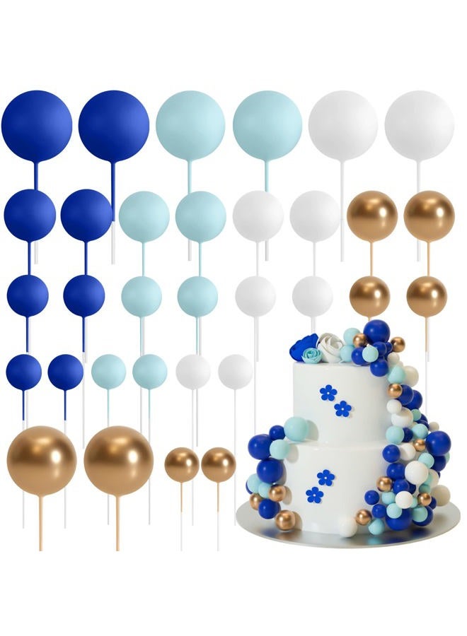 ASTARON زينة كعكة كروية، 32 قطعة من الزخارف المصنوعة من الفوم والسلك، أعواد كعكة بالونات صغيرة، 4 ألوان/أحجام لتزيين كعكة حفلات الزفاف وأعياد الميلاد - Image 1