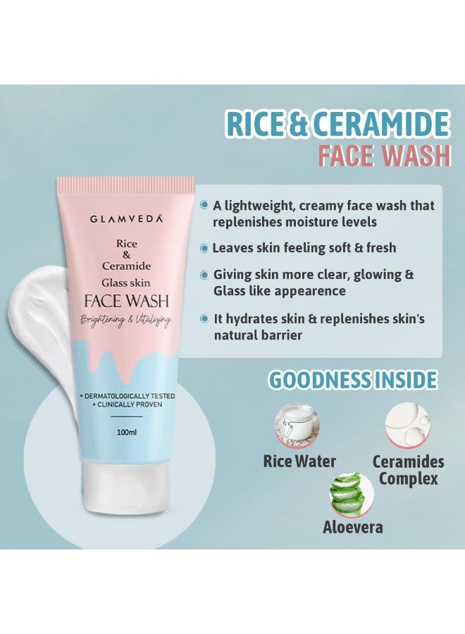 Glamveda Korean Rice & Ceramide Face Wash 100ML& Sunscreen SPF 50 PA+++ (50G)Combo | Skin Brightening, Hydrating & Barrier Repair | Men & Women - Image 3
