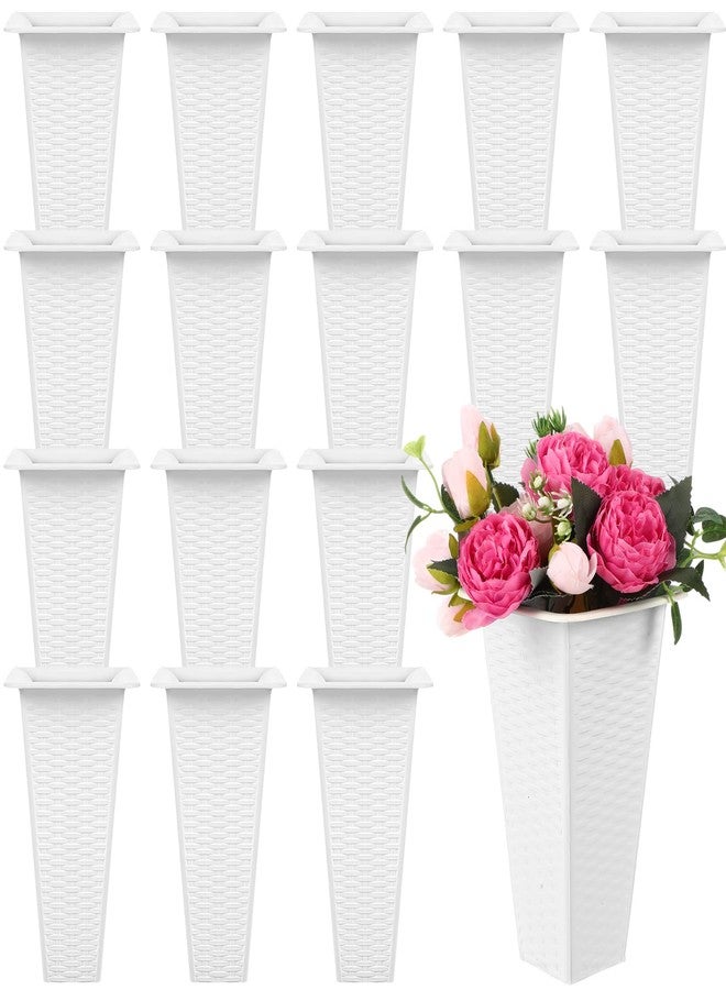GlikCeil 20 Pack Plastic Flower Buckets 7.87 Inch Floral Buckets for Cut Flowers Modern Square Vases for Centerpieces Floral Display Vases for Wedding Home Florist Bar Supplies, White - Image 1