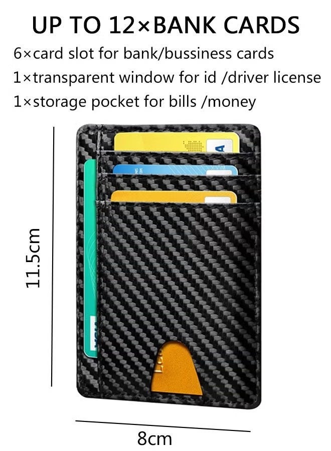 Minimalist Wallet Leather, Slim Wallet for Men Women, Credit Card Holder Wallet, RFID Blocking Front Pocket Wallet Carbon Fiber Texture - Image 3