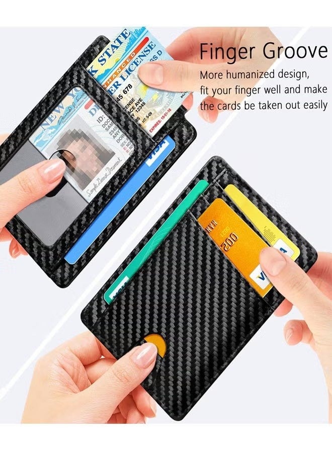 Minimalist Wallet Leather, Slim Wallet for Men Women, Credit Card Holder Wallet, RFID Blocking Front Pocket Wallet Carbon Fiber Texture - Image 5