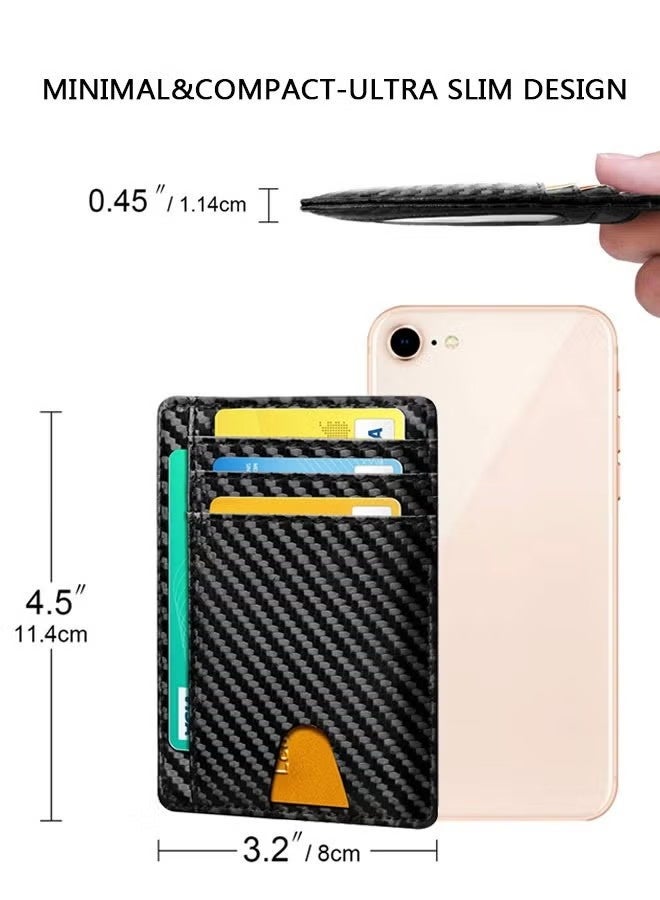 Minimalist Wallet Leather, Slim Wallet for Men Women, Credit Card Holder Wallet, RFID Blocking Front Pocket Wallet Carbon Fiber Texture - Image 2
