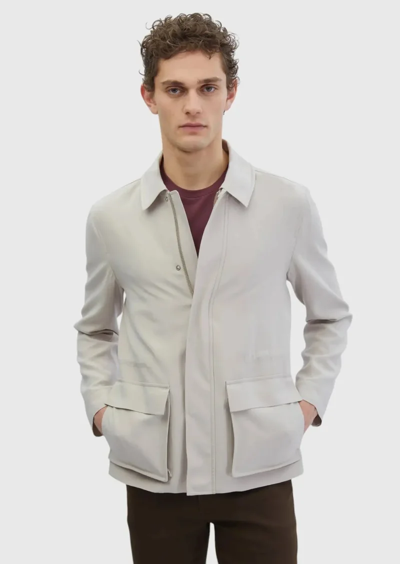RAMSEY Beige Regular Fit Shirt Collar Casual Weaving Coat