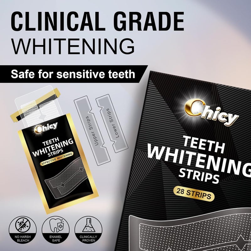 CHICY Teeth Whitening Strips 14 Treatments - Enamel-Safe & No-Sensitivity & No-Slip Whitening Strips - Fast Teeth Whitening Result in 7 Days - Whitening Kit for Coffee, Wine Stains Removal, Mint Flavor - Image 3