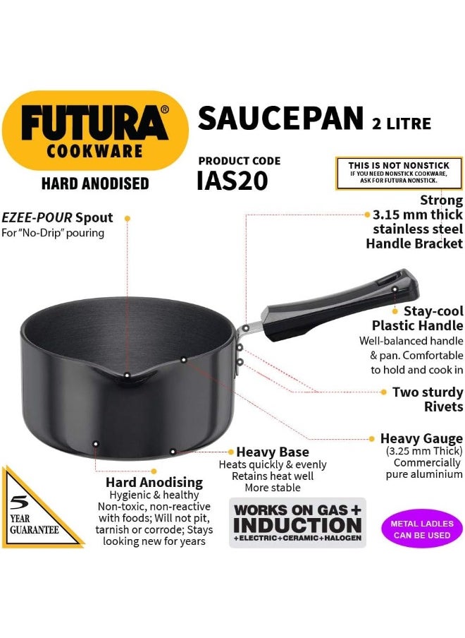 Hawkins Hawkins Futura Hard Anodised Saucepan Without LID and Induction Compatible Base, 18cm, 2 Liters, Black  - Image 2