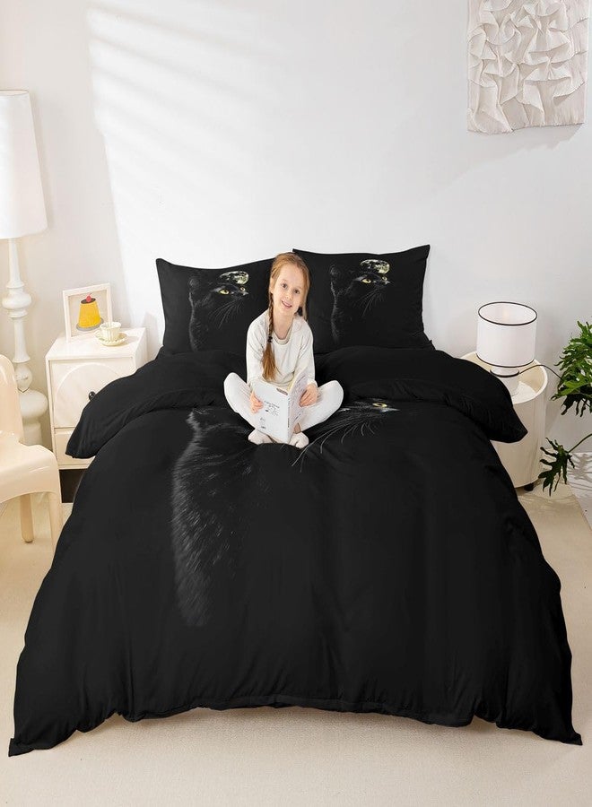 Erosebridal طقم سرير إيروسبريدال بتصميم قطة للأولاد والبنات، غطاء لحاف أسود لطيف بنقشة قطة، 3 قطع، مقاس كوين، ديكور قطط ريفية، غطاء لحاف، 2 غطاء وسادة. - Image 5