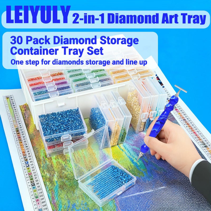 LEIYULY 30PCS 2-in-1 Diamond Art Tray & Storage with Lids, Diamond Painting Trays, Bead Storage and Arrangement, Diamond Art Kits for Adults - Image 3
