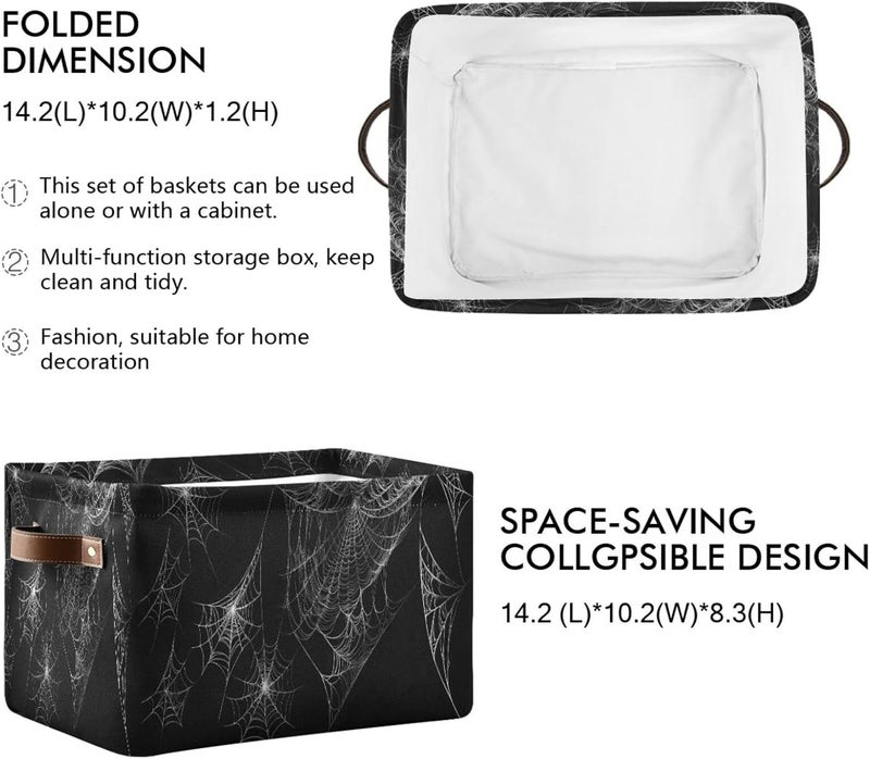 Halloween Spiderweb Canvas Storage Basket, Foldable Storage Bins with Handles Versatile Organizer for Toys, Nursery, Shelves, Closet, Bathroom, Living Room, 1Pack - Image 2