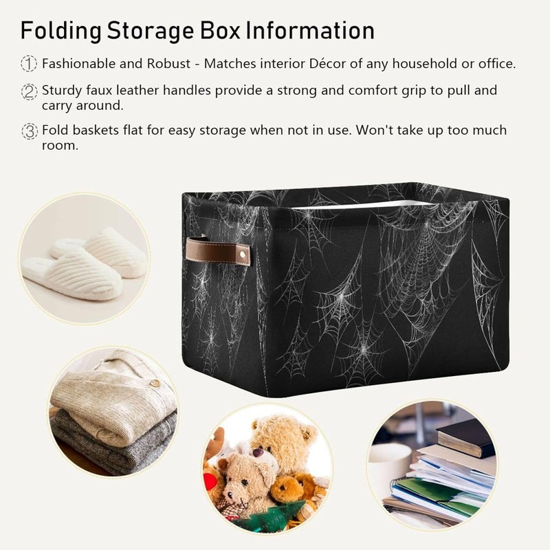 Halloween Spiderweb Canvas Storage Basket, Foldable Storage Bins with Handles Versatile Organizer for Toys, Nursery, Shelves, Closet, Bathroom, Living Room, 1Pack - Image 5