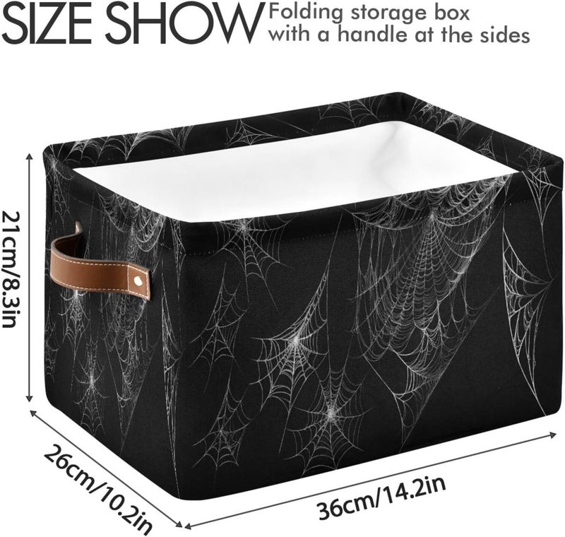 Halloween Spiderweb Canvas Storage Basket, Foldable Storage Bins with Handles Versatile Organizer for Toys, Nursery, Shelves, Closet, Bathroom, Living Room, 1Pack - Image 3