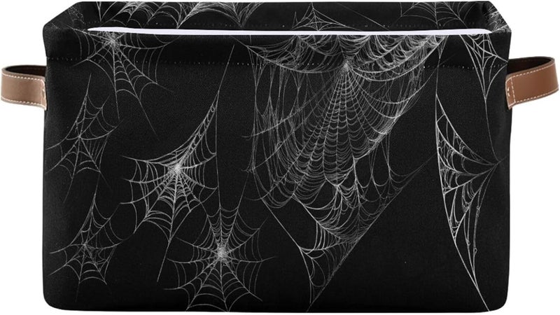Halloween Spiderweb Canvas Storage Basket, Foldable Storage Bins with Handles Versatile Organizer for Toys, Nursery, Shelves, Closet, Bathroom, Living Room, 1Pack - Image 1