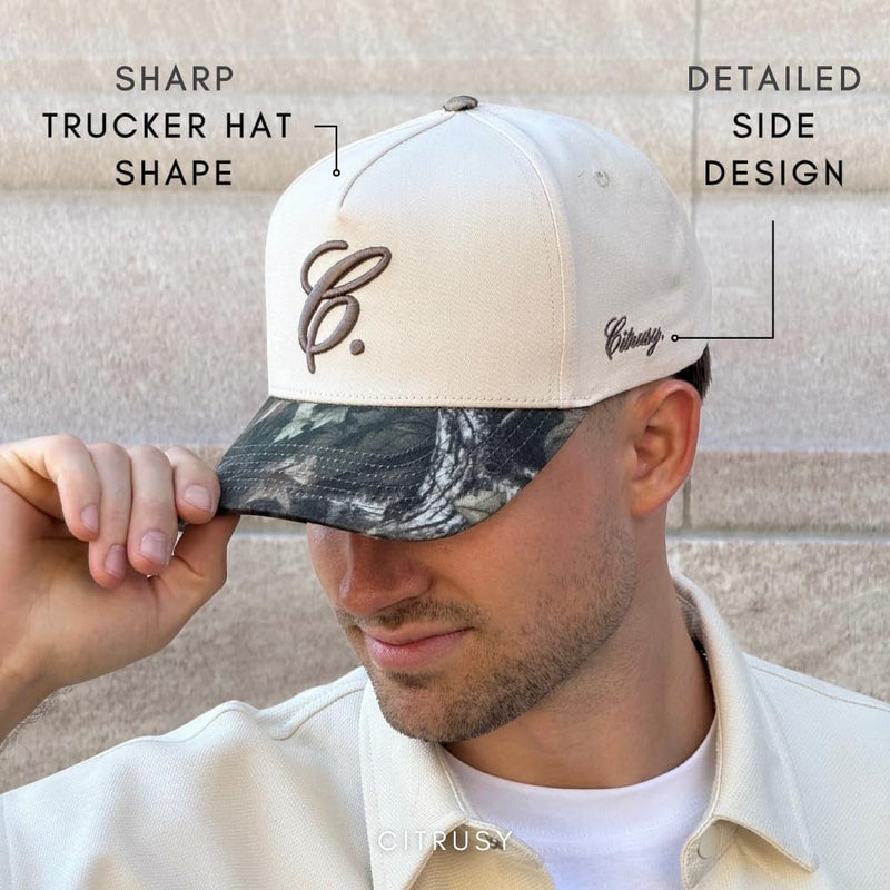 CITRUSY Vintage Fashion Trucker Hat | Men & Women | Embroidered Western Trendy Baseball Caps | Country Cute Retro Hats for Cowgirls & Cowboys | Camo Red Cotton | Snapback Hat (Signature C. | Camo) - Image 5