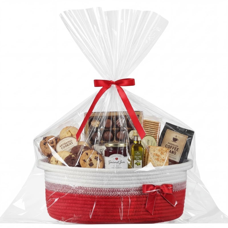 Colingmill Woven Gift Basket Empty with Handles Ribbons Bow Tie Bag 14 x 10 x 55 Inch Medium Decorative Woven Gift Basket Rope Storage Box Home Decor14 x 10 x 55 InchRed White - Image 2