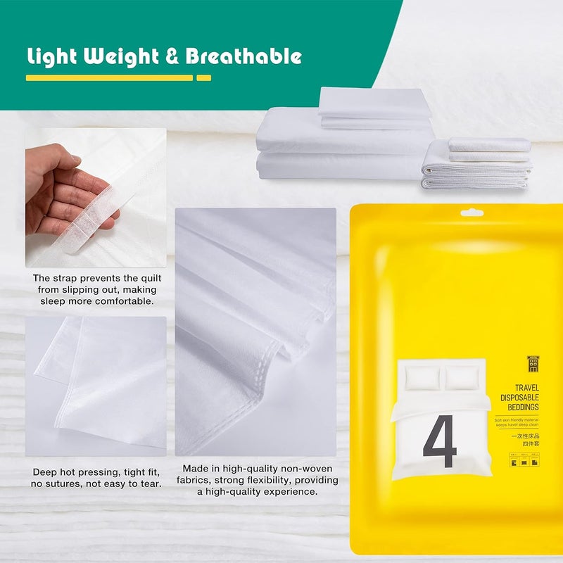 KASTWAVE 4 Pack Travel Disposable Bedding Set, Disposable Bedding Sheets, Sheet for Business Travel Hotel Trip Outdoor Camping, 1 Quilt Covers, 1 Bed Sheet and 2 Pillow Cases, 2 Towel, 2 Bath Towel - Image 4