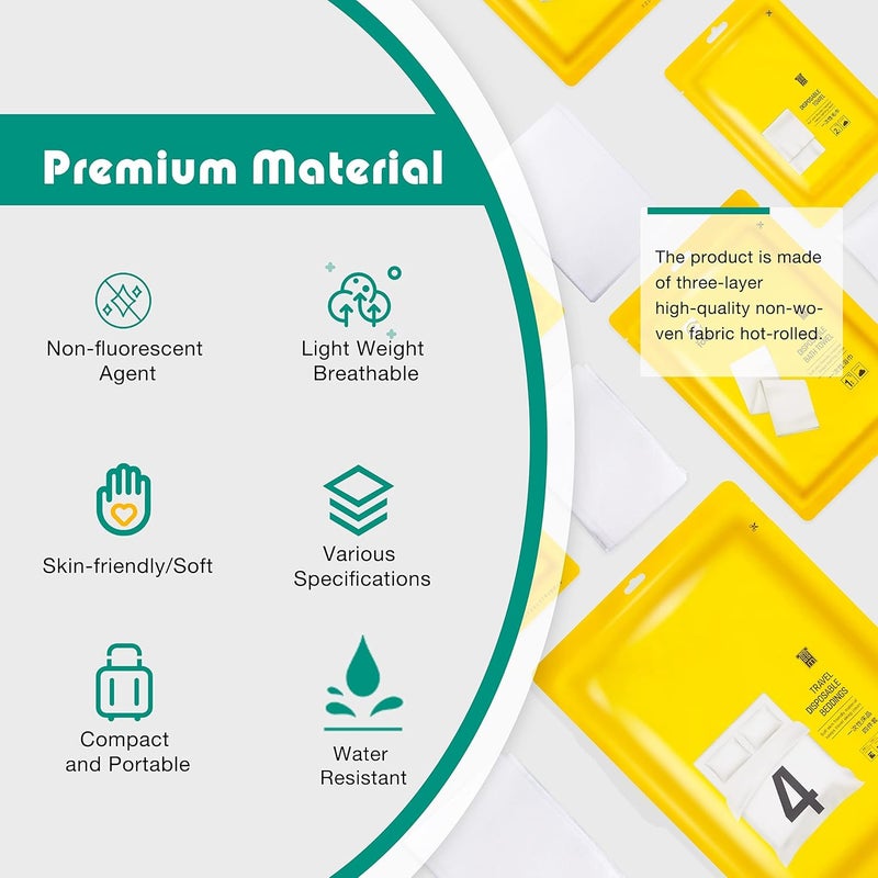 KASTWAVE 4 Pack Travel Disposable Bedding Set, Disposable Bedding Sheets, Sheet for Business Travel Hotel Trip Outdoor Camping, 1 Quilt Covers, 1 Bed Sheet and 2 Pillow Cases, 2 Towel, 2 Bath Towel - Image 2