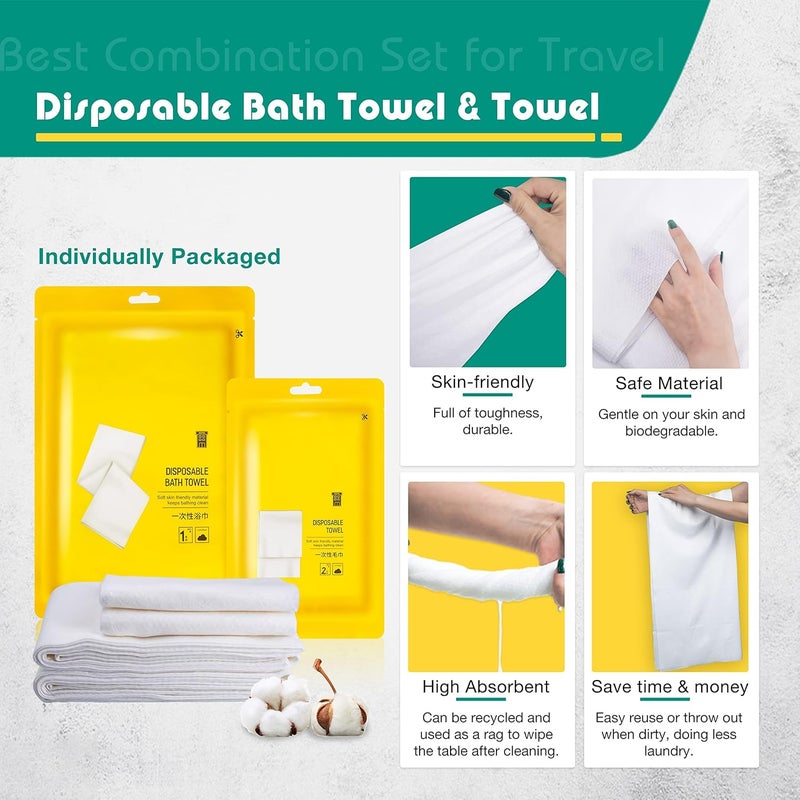 KASTWAVE 4 Pack Travel Disposable Bedding Set, Disposable Bedding Sheets, Sheet for Business Travel Hotel Trip Outdoor Camping, 1 Quilt Covers, 1 Bed Sheet and 2 Pillow Cases, 2 Towel, 2 Bath Towel - Image 3