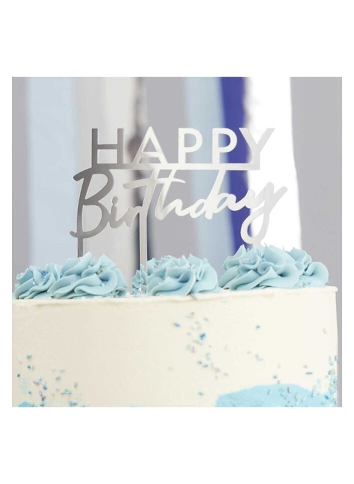 Ginger Ray Silver Acrylic Happy Birthday Cake Topper
