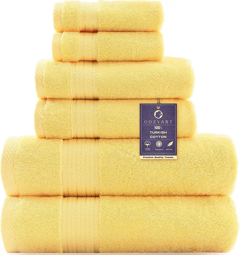 COZYART Light Yellow Luxury Bath Towel Set Turkish Cotton Hotel Towel Bulk for Bathroom Thick Bathroom Set of 6 Pcs with 2 Large Bath Towels 2 Hand Towels 2 Washcloths 650 GSM